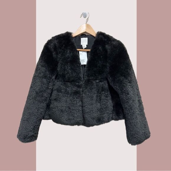 NEW H&M Black Faux Fur Cropped Jacket, Size S - Picture 6 of 6